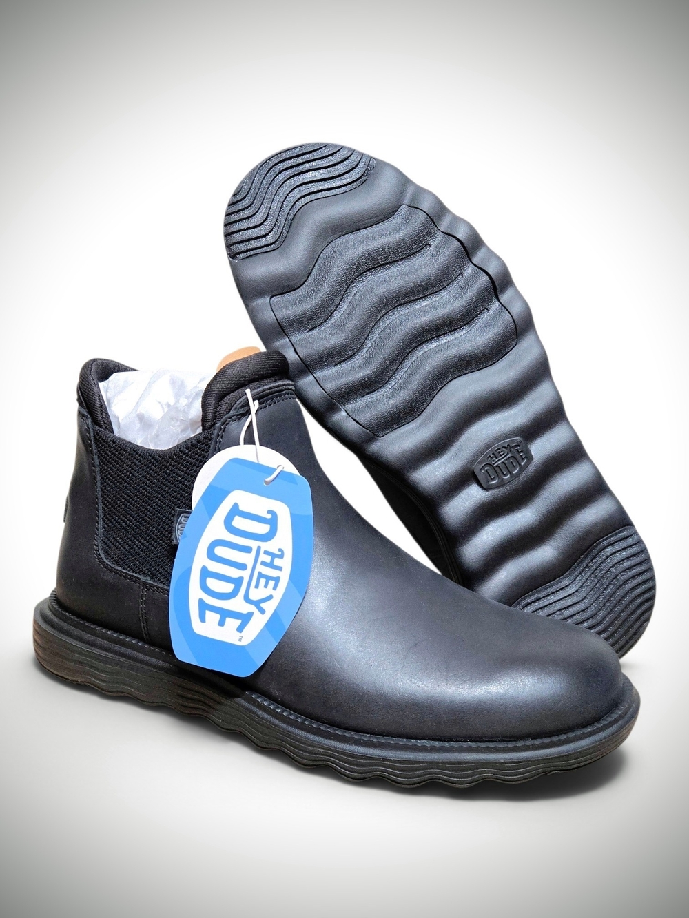 NEW $95 Hey Dude Women's 11 Branson Craft Leather Boot - Black Chelsea Pull-on